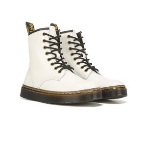 Dr. Martens Kids Zavala White Smooth Leather Combat Boots Size 3 NWT